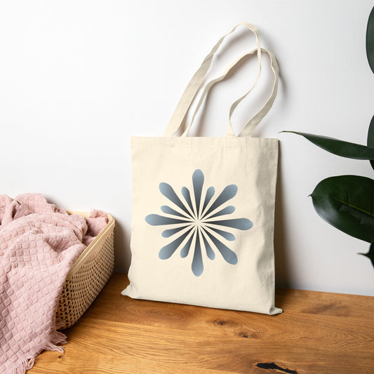 Blue Floral Burst Tote Bag – Minimal Cotton Canvas Reusable Shopper