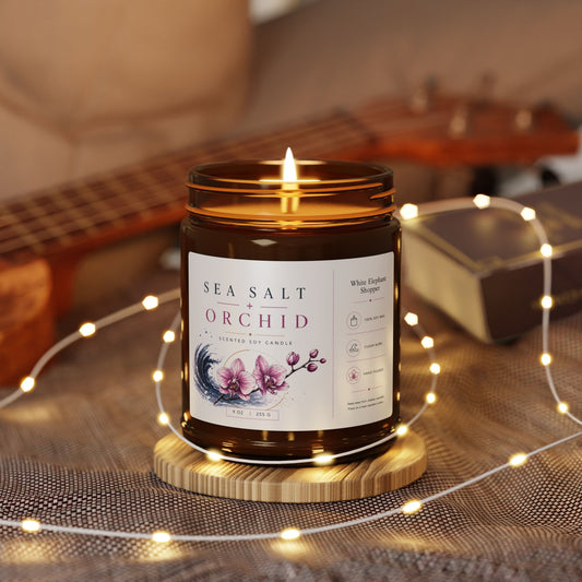 Sea Salt Orchid Amber Candle Jar – Floral Coastal Soy Wax Candle