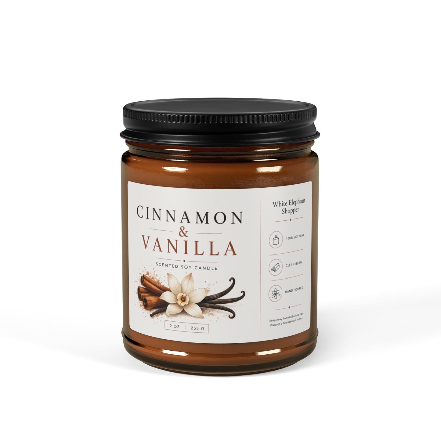Cinnamon Vanilla Amber Candle Jar – Warm Spice Soy Wax Candle