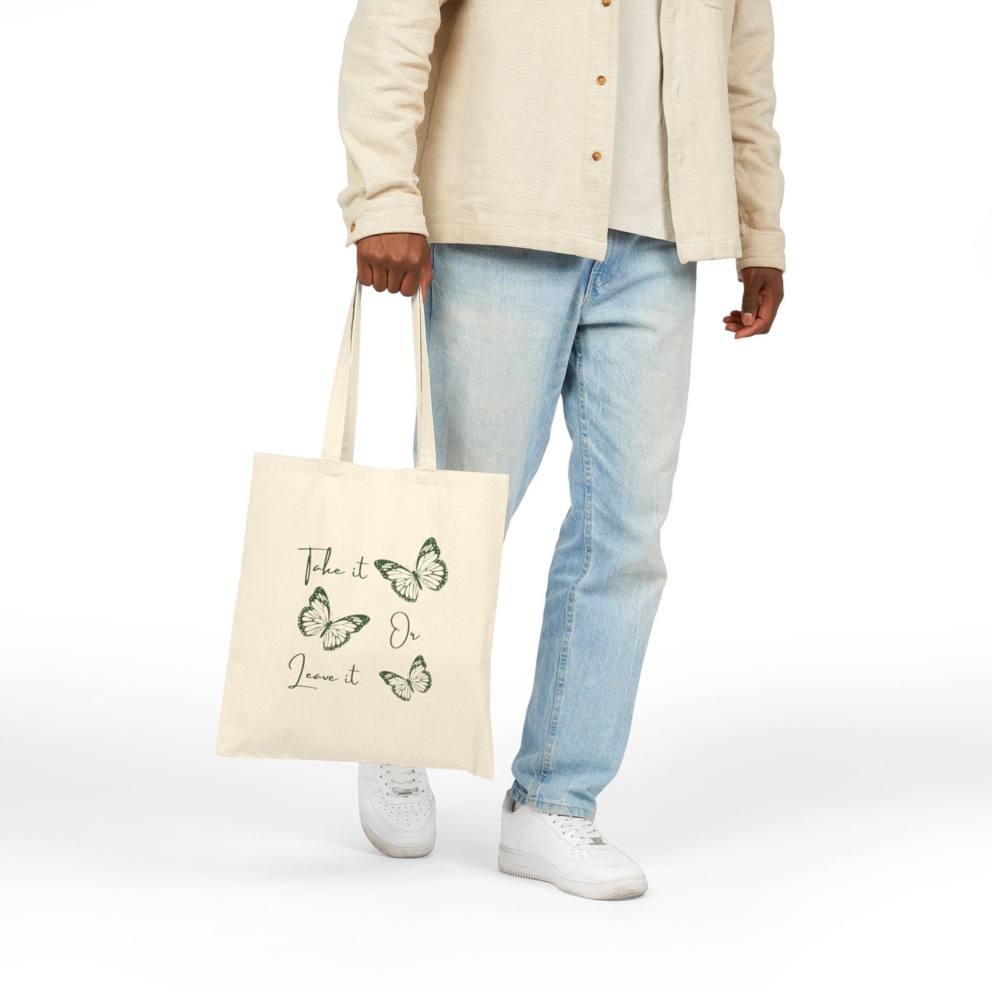 Butterfly Quote Tote Bag – Minimal Cotton Canvas Reusable Shopper