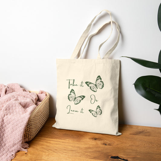 Butterfly Quote Tote Bag – Minimal Cotton Canvas Reusable Shopper