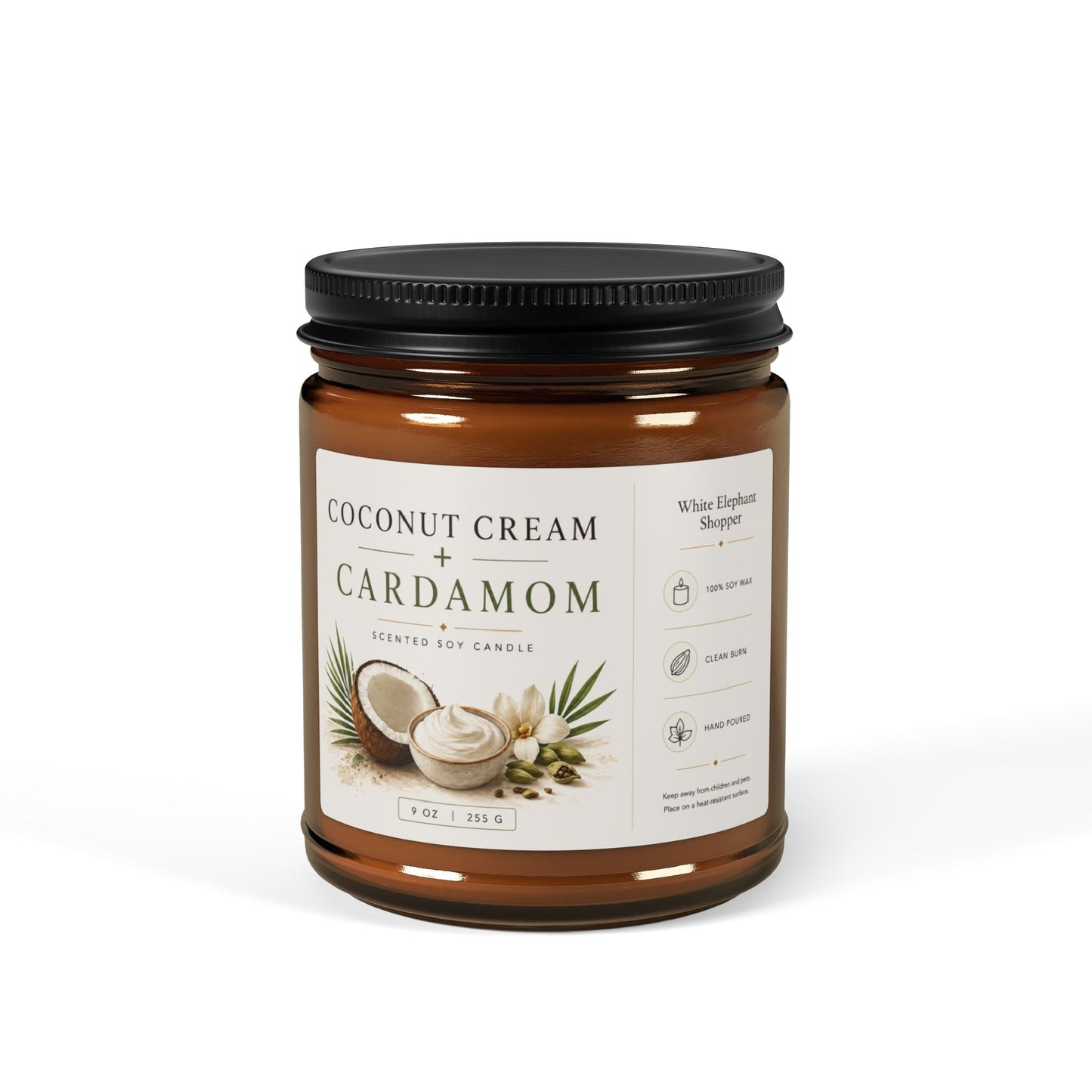 Coconut Cream Cardamom Amber Candle Jar – Soy Wax Scented Candle