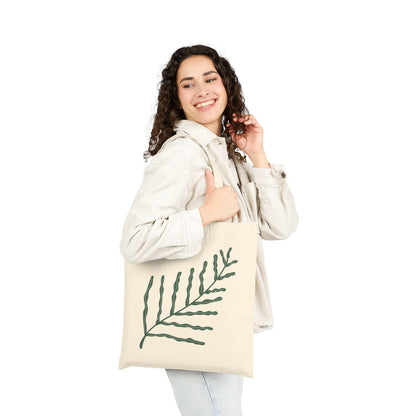 Green Fern Illustration Tote Bag – Botanical Cotton Canvas Reusable Shopper
