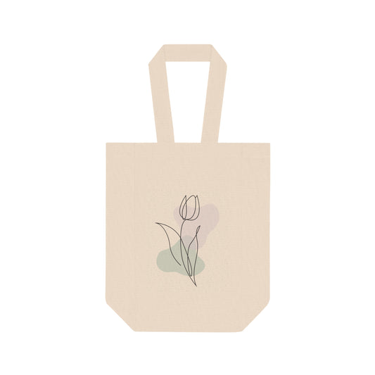 Minimal Tulip Wine Tote Bag – 2 Bottle Cotton Canvas Carrier