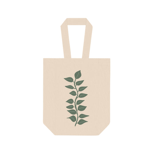 Green Leaf Vine Wine Tote Bag – 2 Bottle Cotton Canvas Carrier