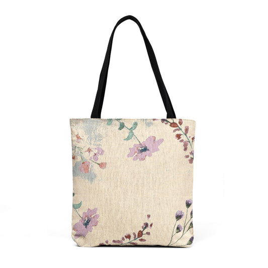 Vintage Floral Needlepoint Tote Bag – Pastel Rose Woven Shoulder Shopper