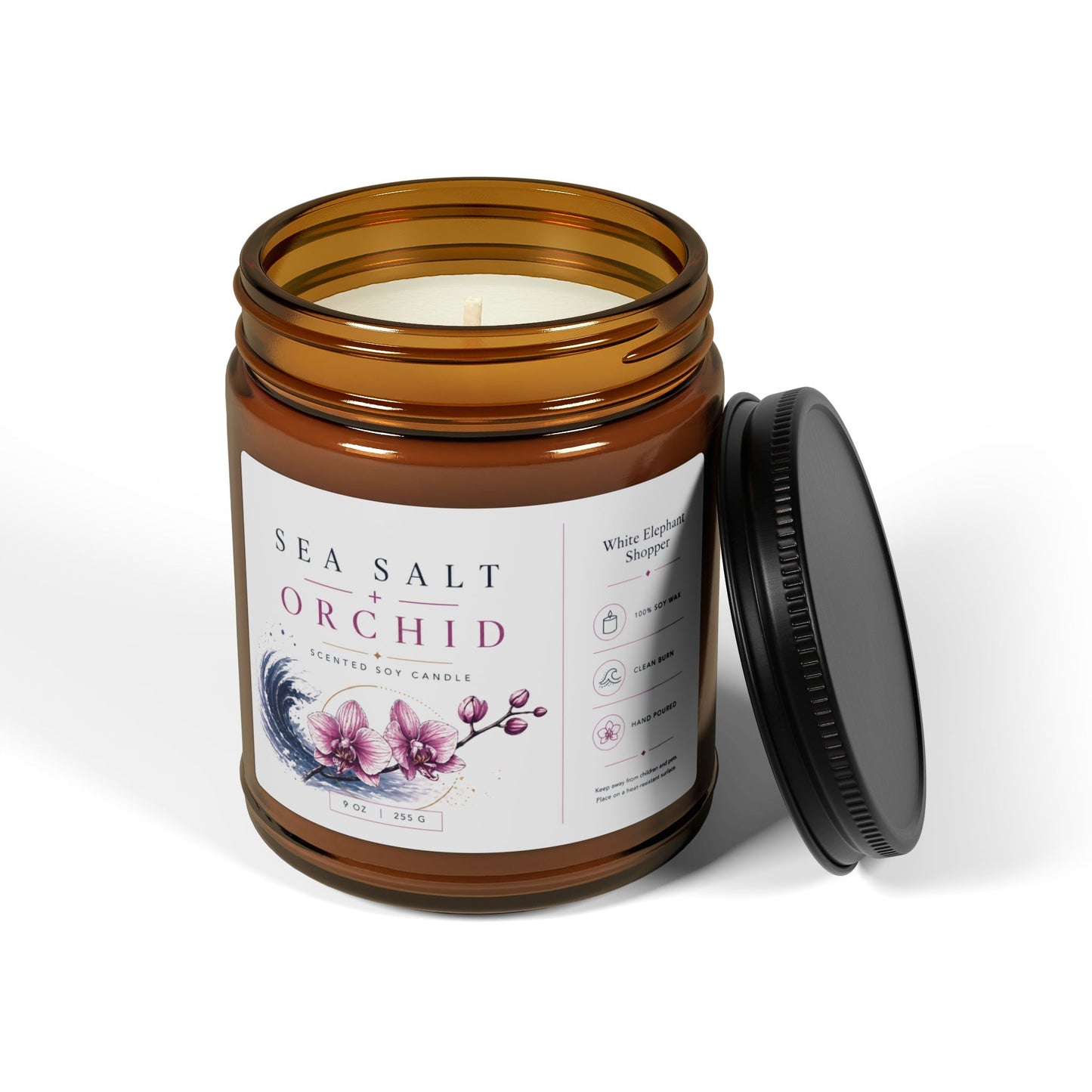 Sea Salt Orchid Amber Candle Jar – Floral Coastal Soy Wax Candle