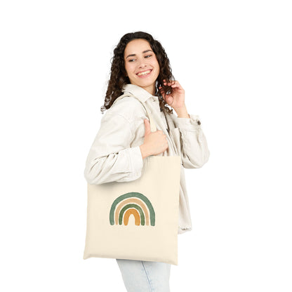 Earth Tone Rainbow Tote Bag – Minimal Boho Cotton Canvas Reusable Shopper