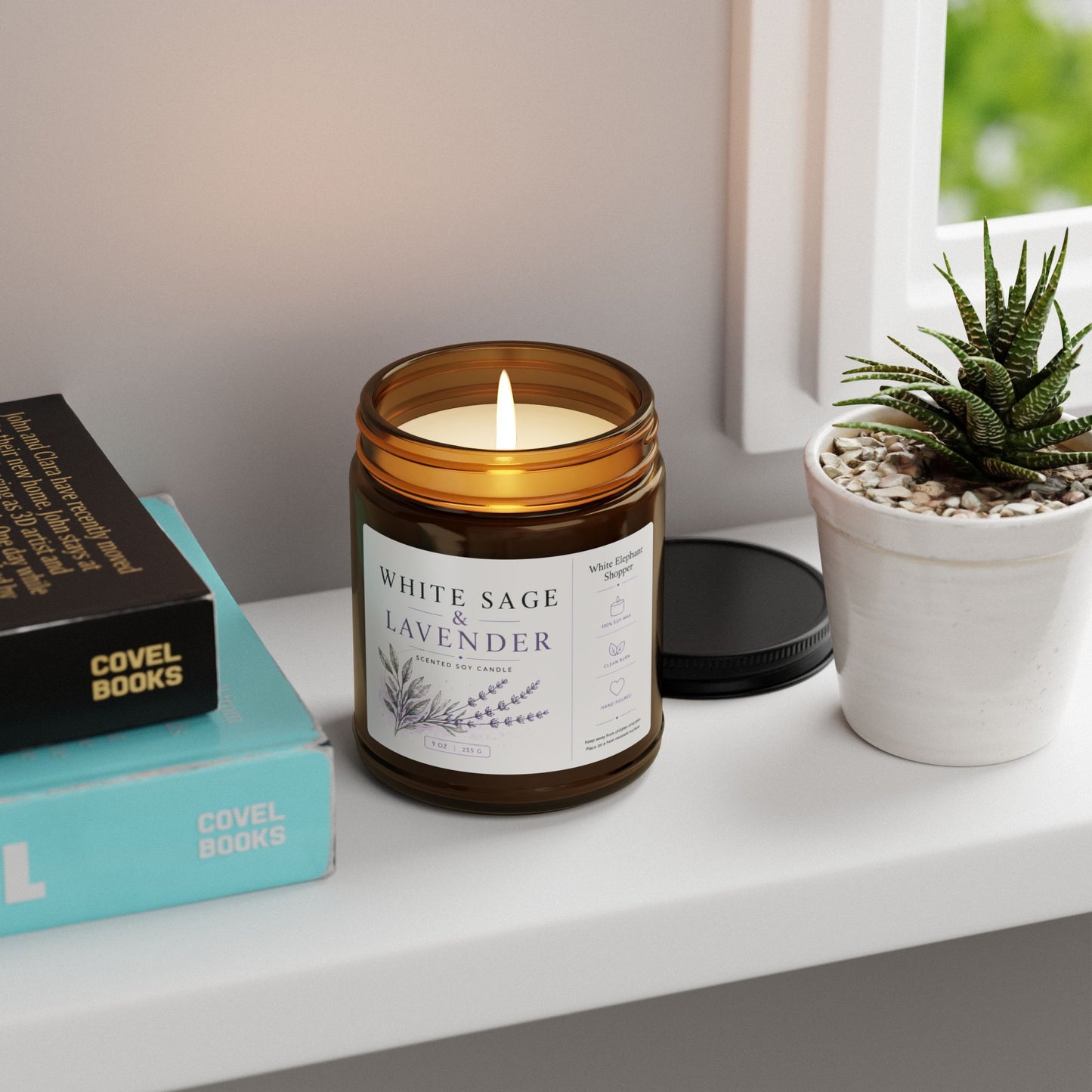 White Sage Lavender Amber Candle Jar – Aromatherapy Soy Wax Candle