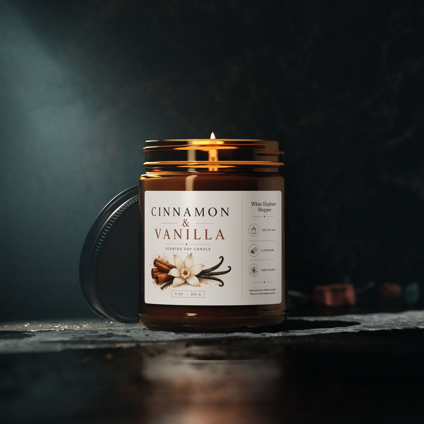 Cinnamon Vanilla Amber Candle Jar – Warm Spice Soy Wax Candle