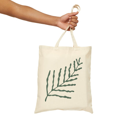 Green Fern Illustration Tote Bag – Botanical Cotton Canvas Reusable Shopper