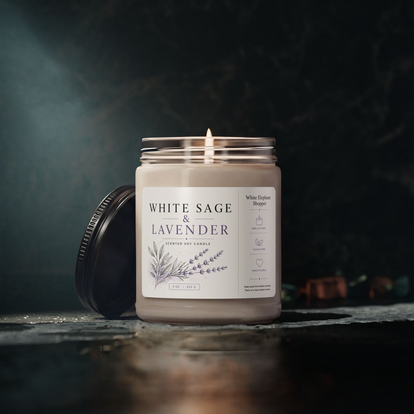 White Sage Lavender Candle Jar – Aromatherapy Soy Wax Candle