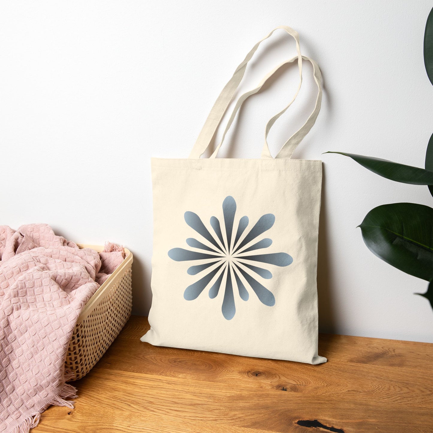 Blue Floral Tote Bag – Minimal Botanical Canvas Tote