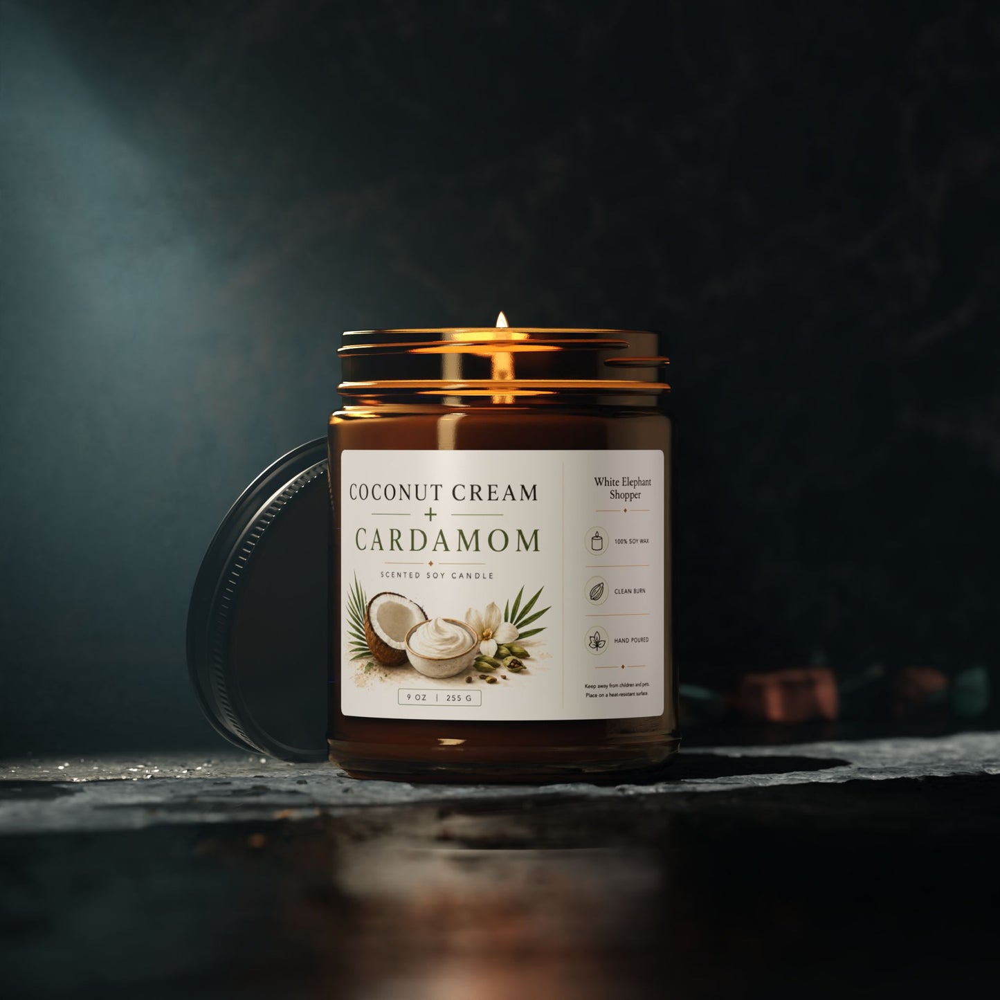 Coconut Cream Cardamom Amber Candle Jar – Soy Wax Scented Candle