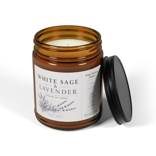 White Sage Lavender Amber Candle Jar – Aromatherapy Soy Wax Candle