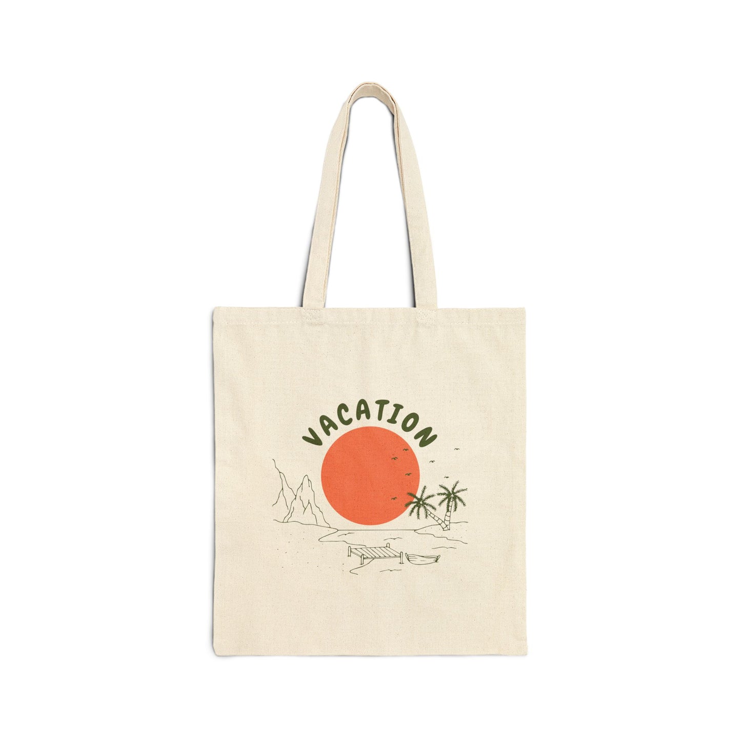 Vacation Sun Tote Bag – Palm Tree Cotton Canvas Beach Shopper