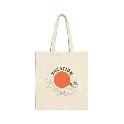 Vacation Sun Tote Bag – Palm Tree Cotton Canvas Beach Shopper