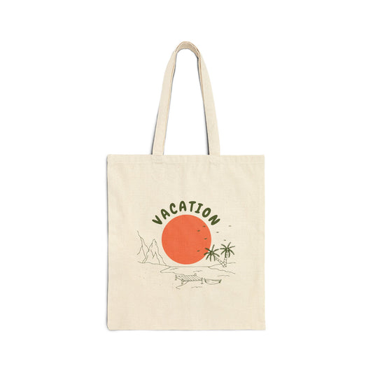 Vacation Sun Tote Bag – Palm Tree Cotton Canvas Beach Shopper