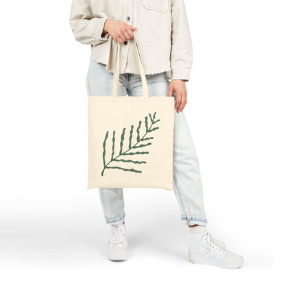Green Fern Illustration Tote Bag – Botanical Cotton Canvas Reusable Shopper