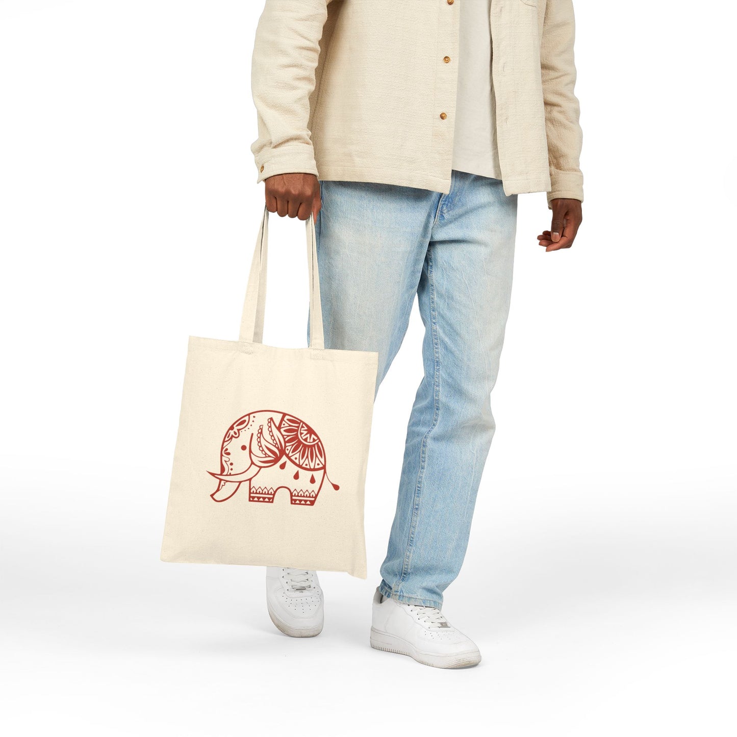Tribal Elephant Tote Bag – Boho Mandala Cotton Canvas Reusable Shopper