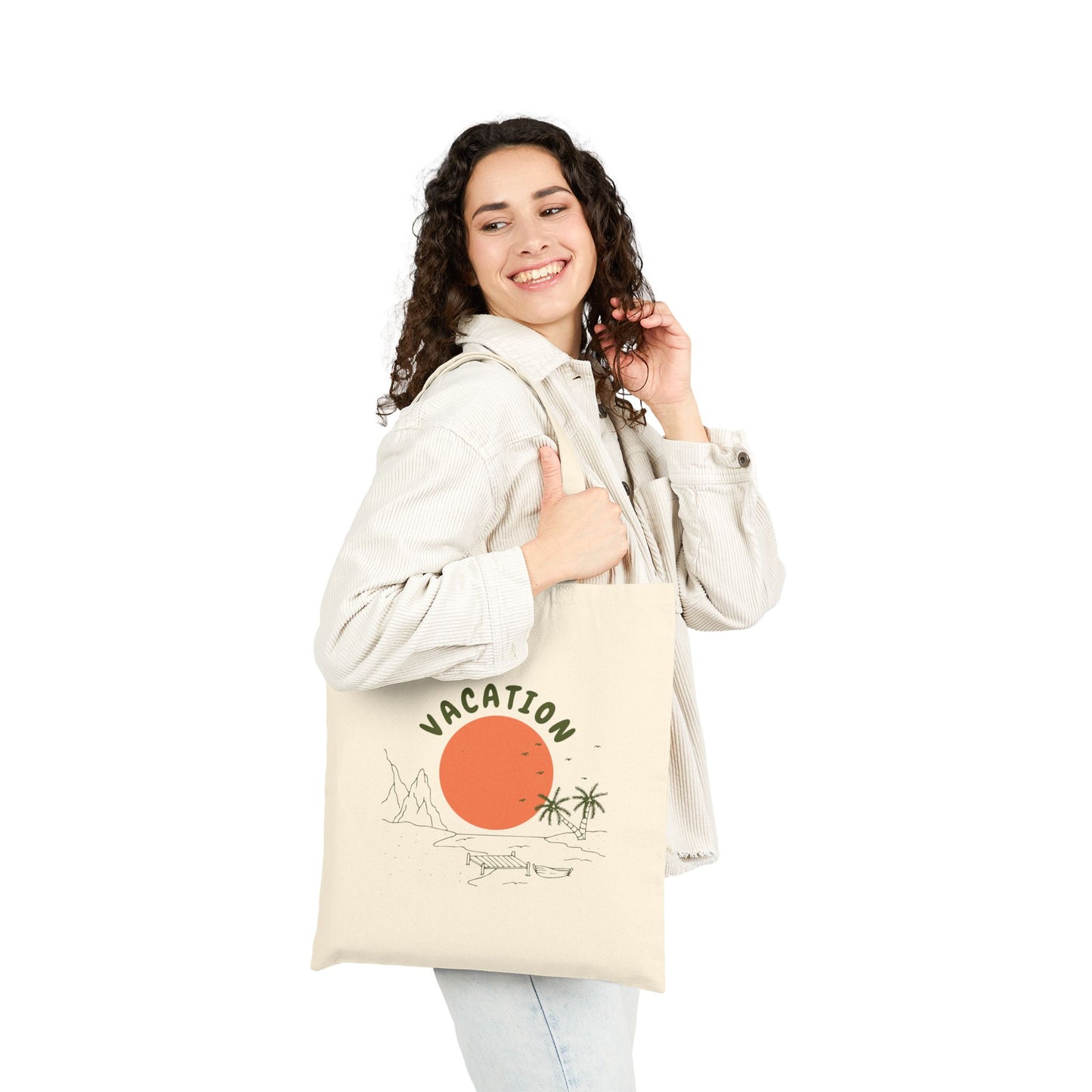 Vacation Sun Tote Bag – Palm Tree Cotton Canvas Beach Shopper