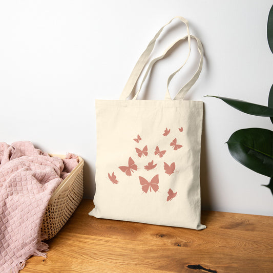 Pink Butterfly Swarm Tote Bag – Aesthetic Cotton Canvas Reusable Shopper