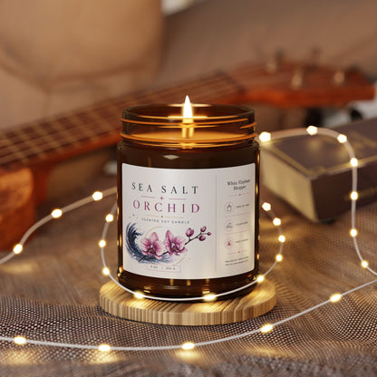 Sea Salt Orchid Amber Candle Jar – Floral Coastal Soy Wax Candle