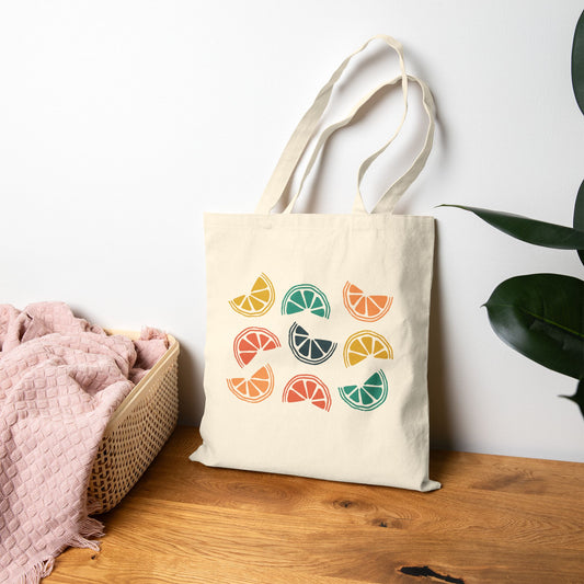 Citrus Slices Tote Bag – Colorful Fruit Cotton Canvas Reusable Shopper