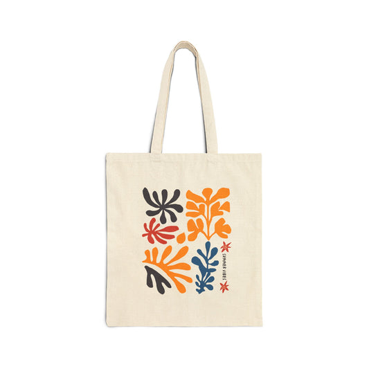 Abstract Botanical Print Tote Bag – Midcentury Leaf Cotton Canvas Reusable Shopper