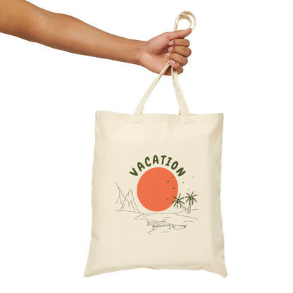Vacation Sun Tote Bag – Palm Tree Cotton Canvas Beach Shopper