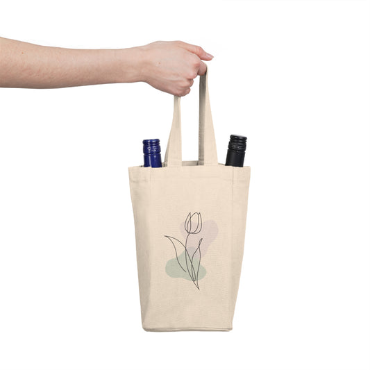 Minimal Tulip Wine Tote Bag – 2 Bottle Cotton Canvas Carrier