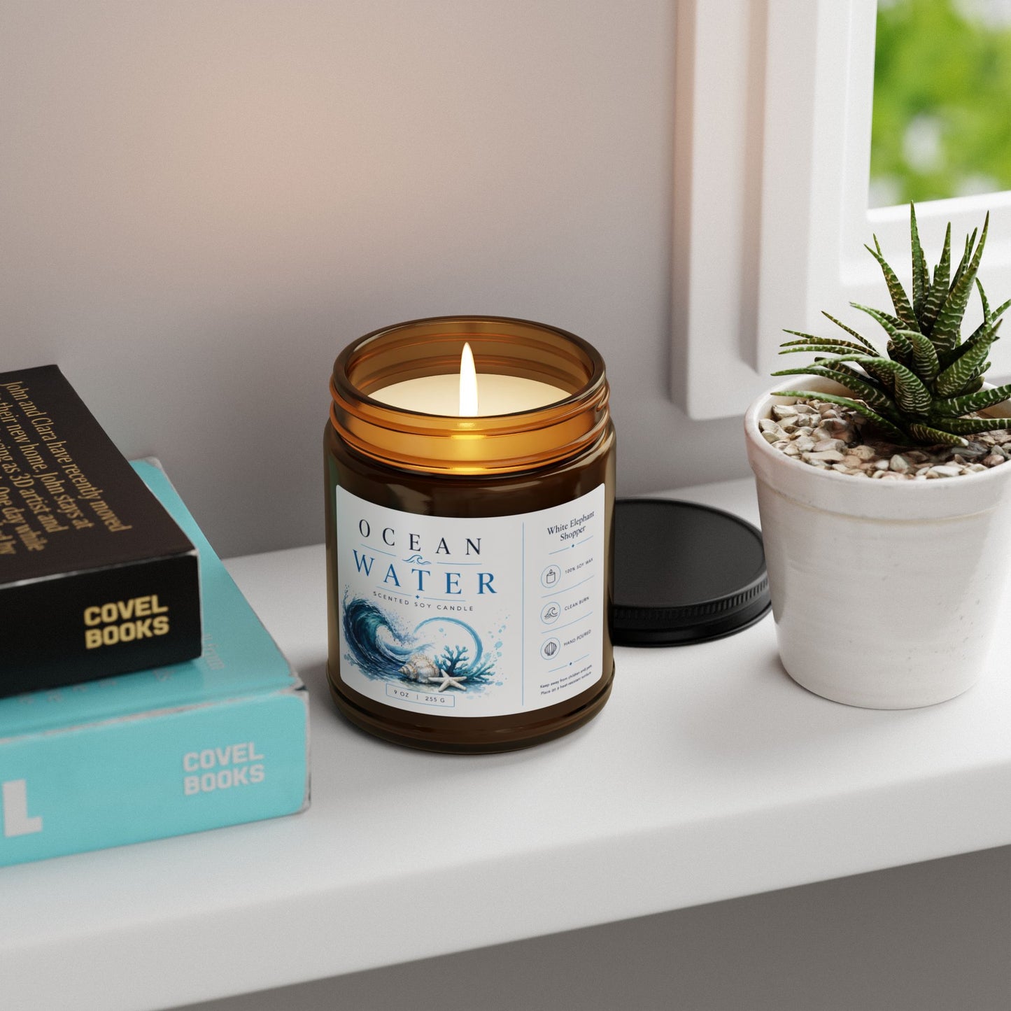 Ocean Water Amber Candle Jar – Beachy Marine Soy Wax Candle