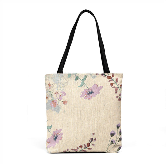 Vintage Floral Needlepoint Tote Bag – Pastel Rose Woven Shoulder Shopper