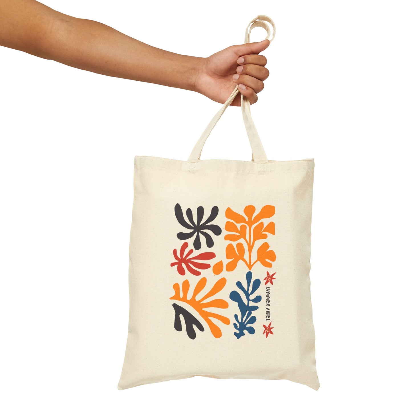 Abstract Botanical Print Tote Bag – Midcentury Leaf Cotton Canvas Reusable Shopper
