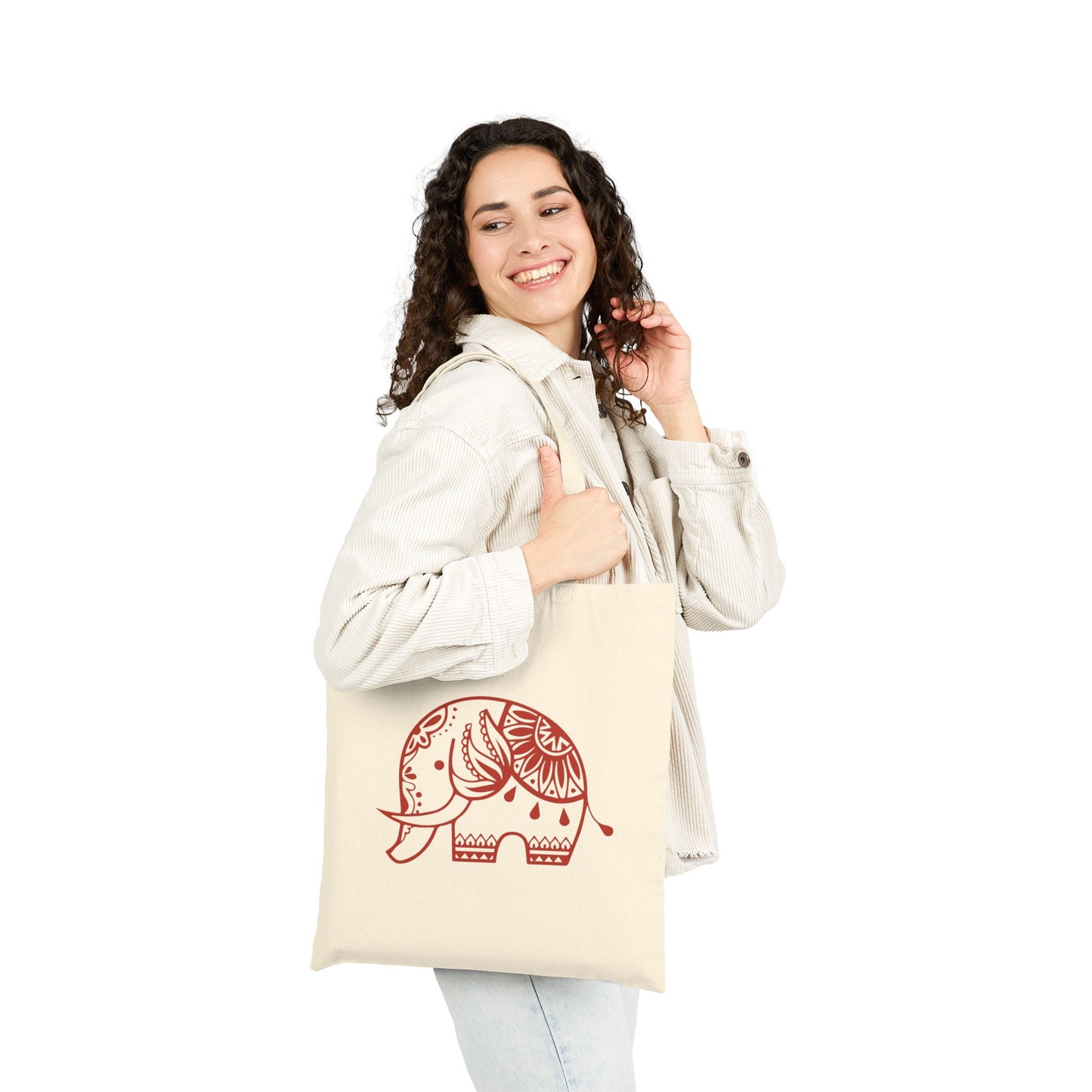 Tribal Elephant Tote Bag – Boho Mandala Cotton Canvas Reusable Shopper