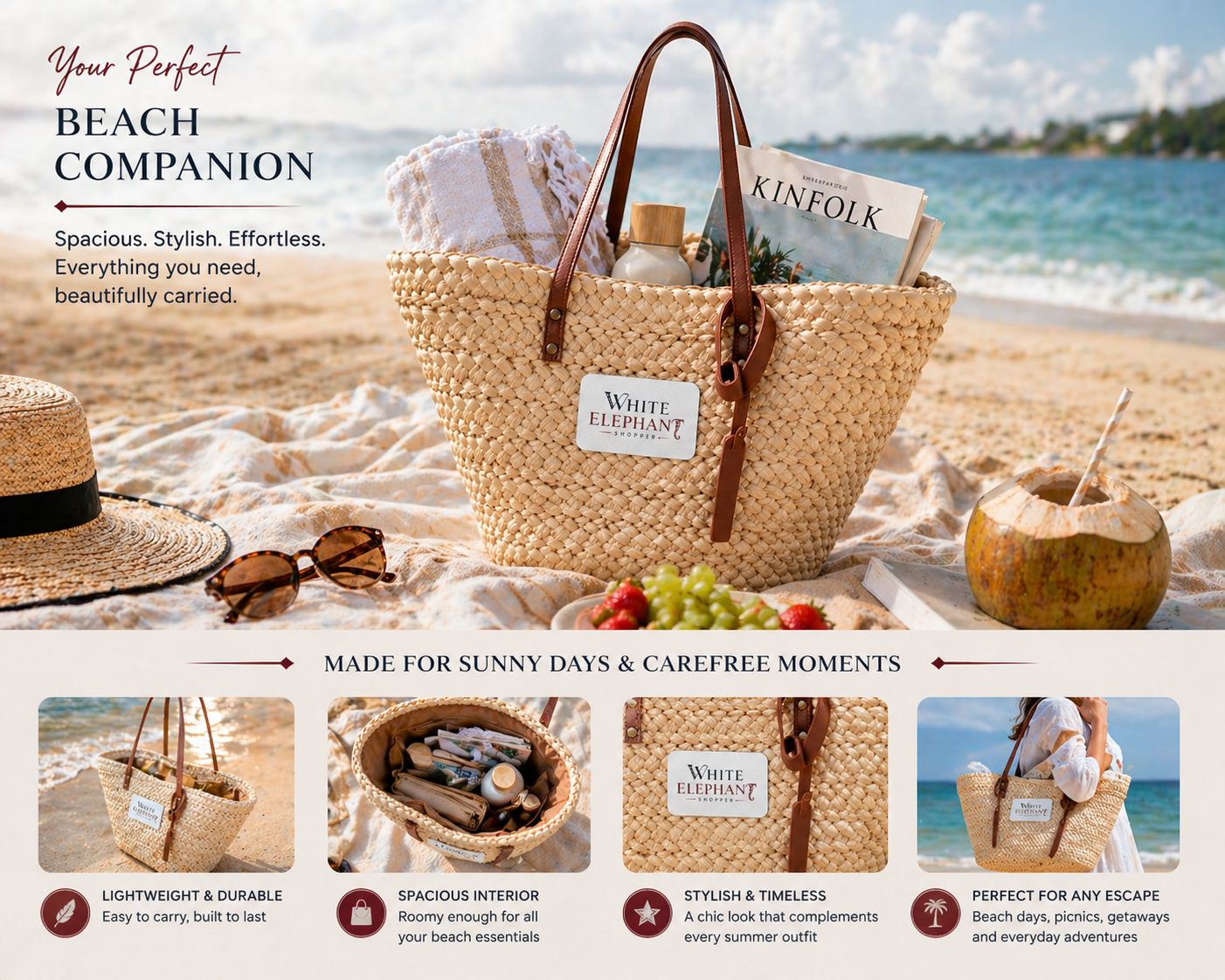 Straw Tote Bag – Large Woven Boho Beach Shopper