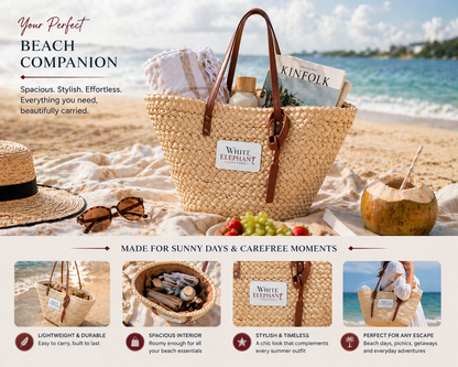 Straw Tote Bag – Large Woven Boho Beach Shopper