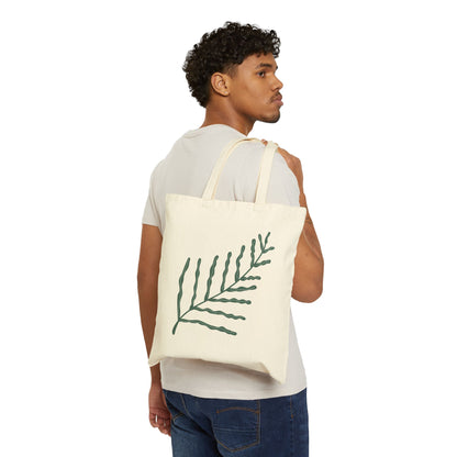 Green Fern Illustration Tote Bag – Botanical Cotton Canvas Reusable Shopper