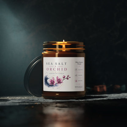 Sea Salt Orchid Amber Candle Jar – Floral Coastal Soy Wax Candle
