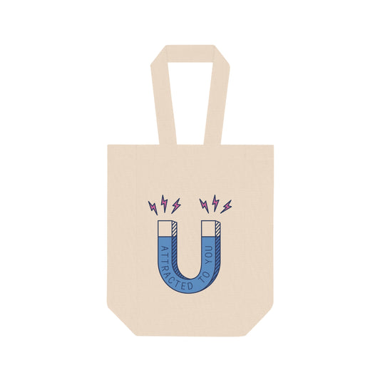 Funny Wine Tote Bag – 2 Bottle Cotton Canvas Carrier with Magnet Illustration
