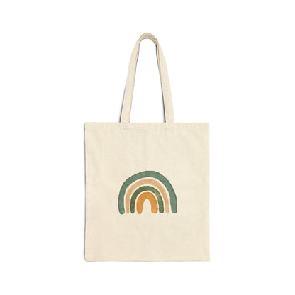 Earth Tone Rainbow Tote Bag – Minimal Boho Cotton Canvas Reusable Shopper