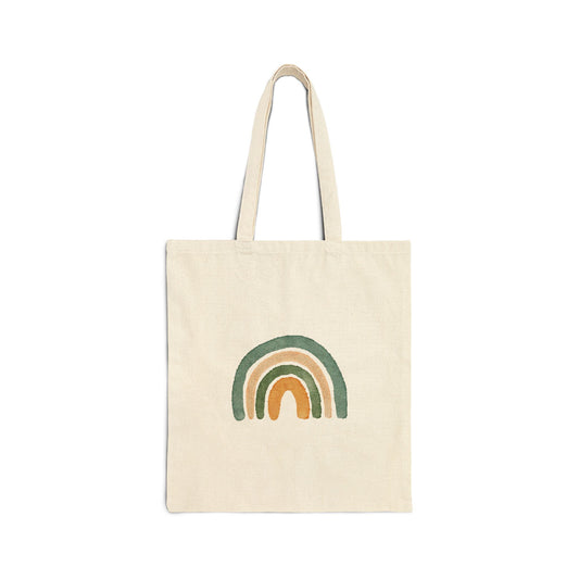 Earth Tone Rainbow Tote Bag – Minimal Boho Cotton Canvas Reusable Shopper