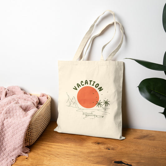 Vacation Sun Tote Bag – Palm Tree Cotton Canvas Beach Shopper