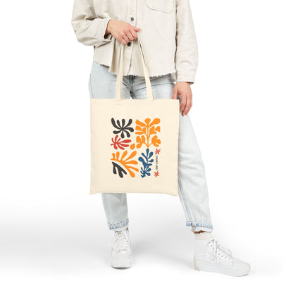 Abstract Botanical Print Tote Bag – Midcentury Leaf Cotton Canvas Reusable Shopper