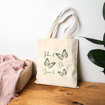 Butterfly Quote Tote Bag – Minimal Cotton Canvas Reusable Shopper