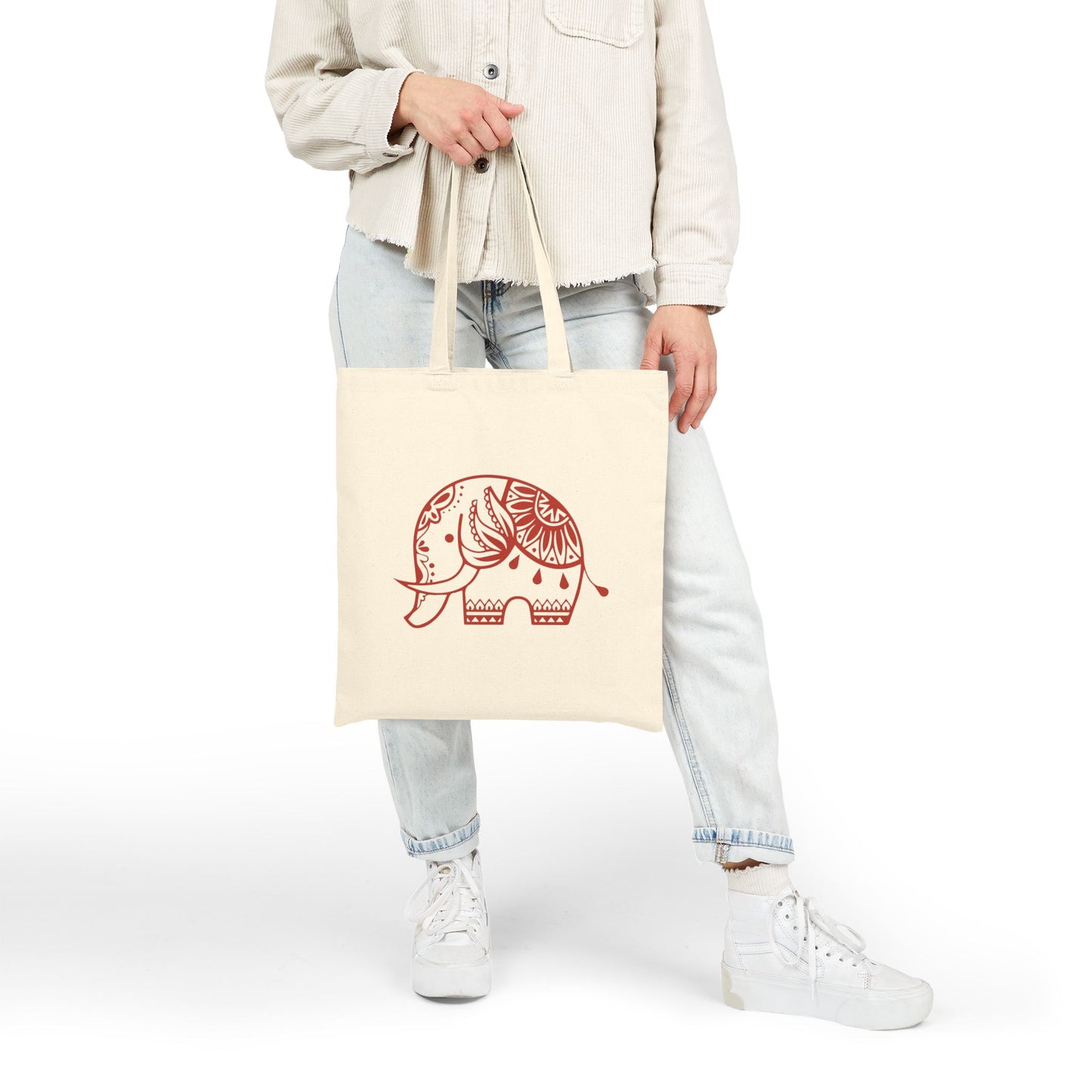 Tribal Elephant Tote Bag – Boho Mandala Cotton Canvas Reusable Shopper