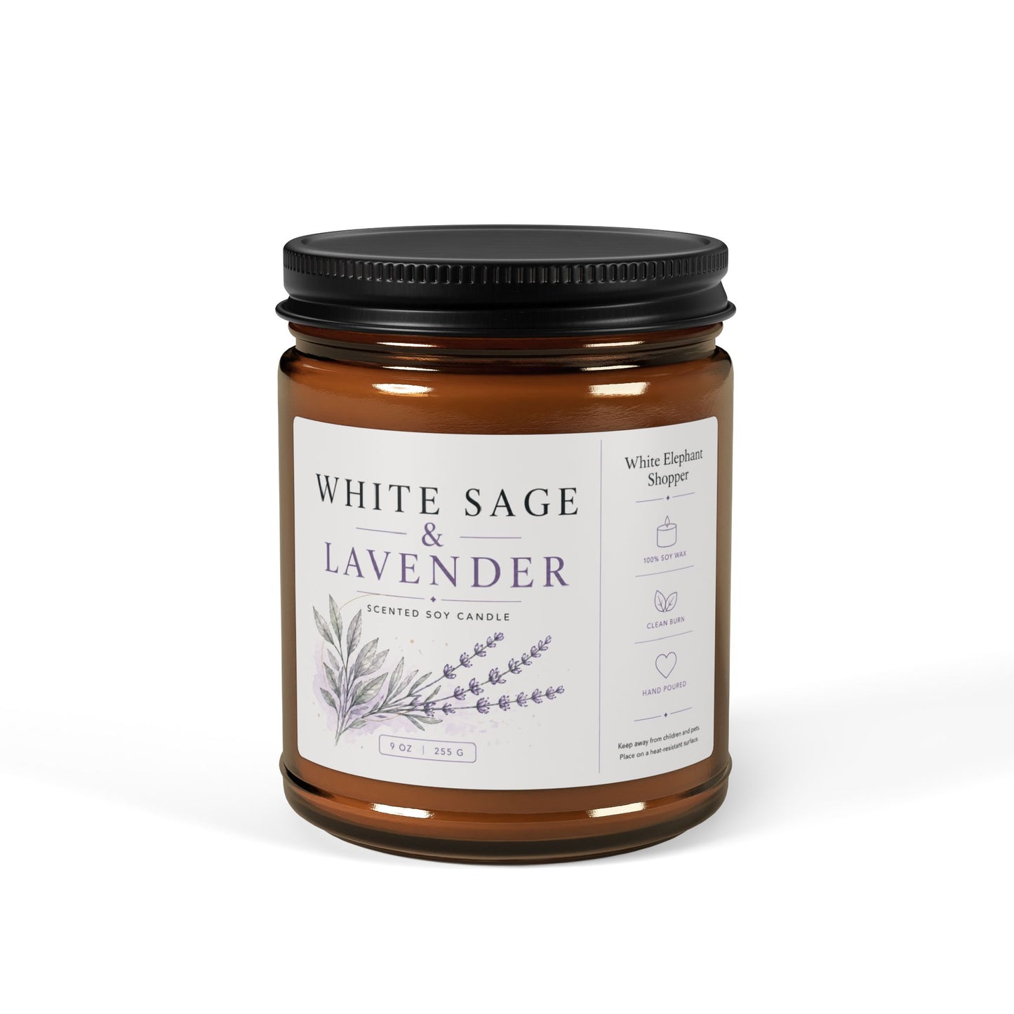 White Sage Lavender Amber Candle Jar – Aromatherapy Soy Wax Candle