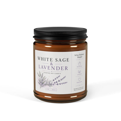 White Sage Lavender Amber Candle Jar – Aromatherapy Soy Wax Candle