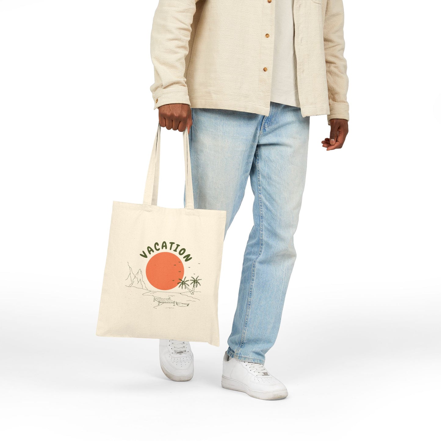Vacation Sun Tote Bag – Palm Tree Cotton Canvas Beach Shopper