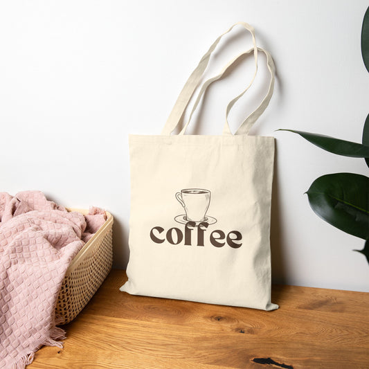 Coffee Cup Illustration Tote Bag – Minimalist Cotton Canvas Reusable Shopper